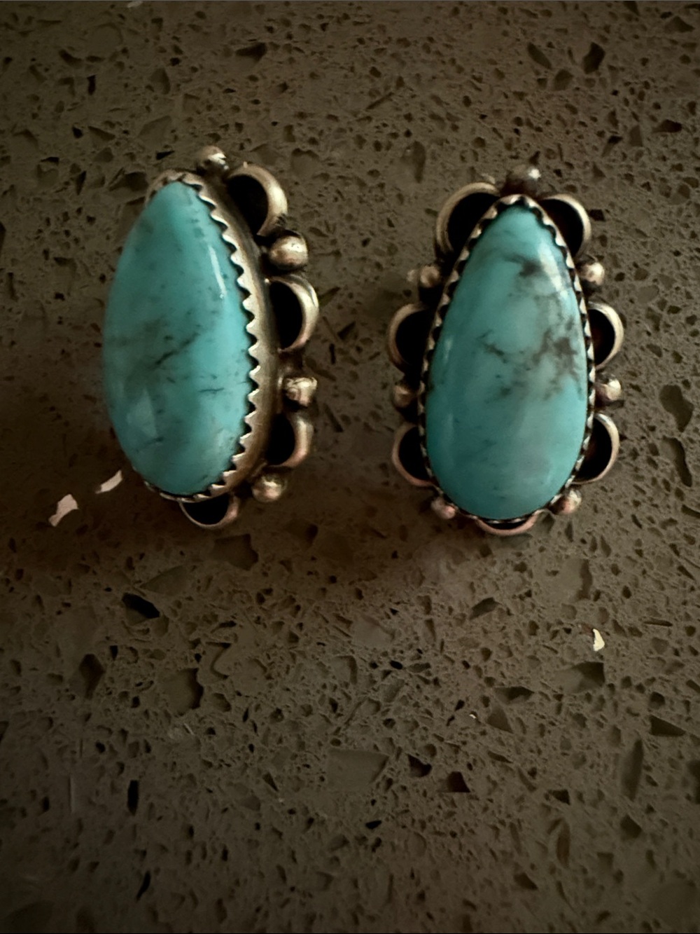 Native Turquoise Teardrop Silver Stud Earrings -